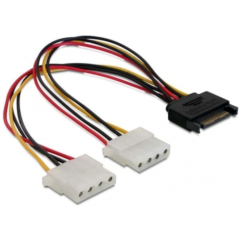 Delock Átalakító Kábel - 65159 (15 tűs SATA (apa) – 2 db 4 tűs Molex (anya)