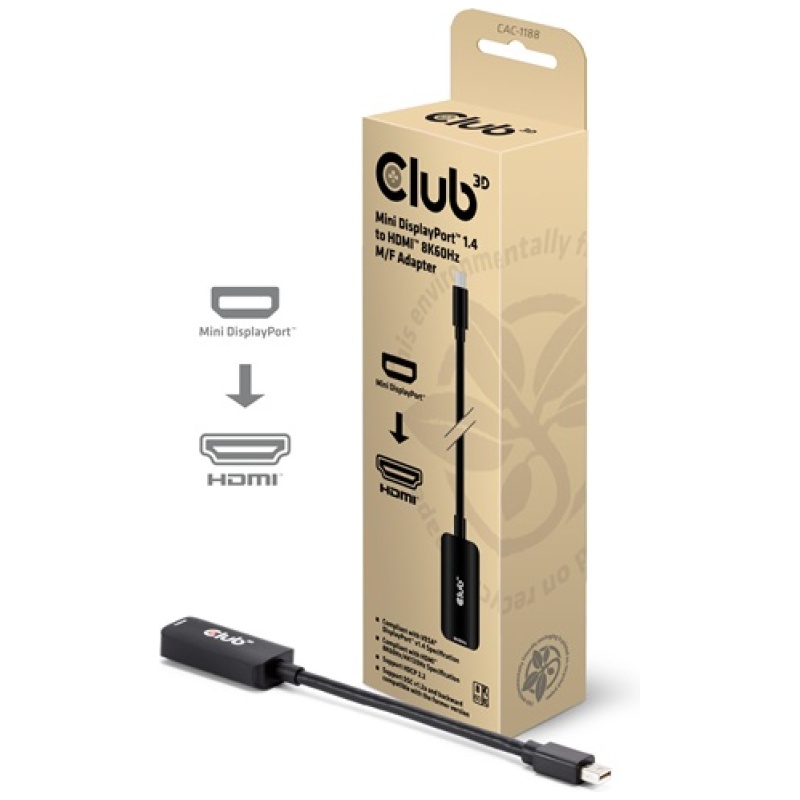 Club 3D Átalakító - CAC-1188 (Mini DisplayPort 1.4 to HDMI 8K60Hz